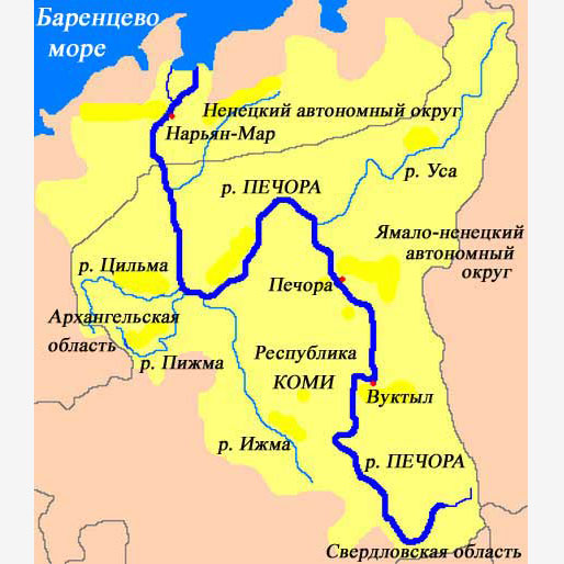 Карта реки печора со спутника